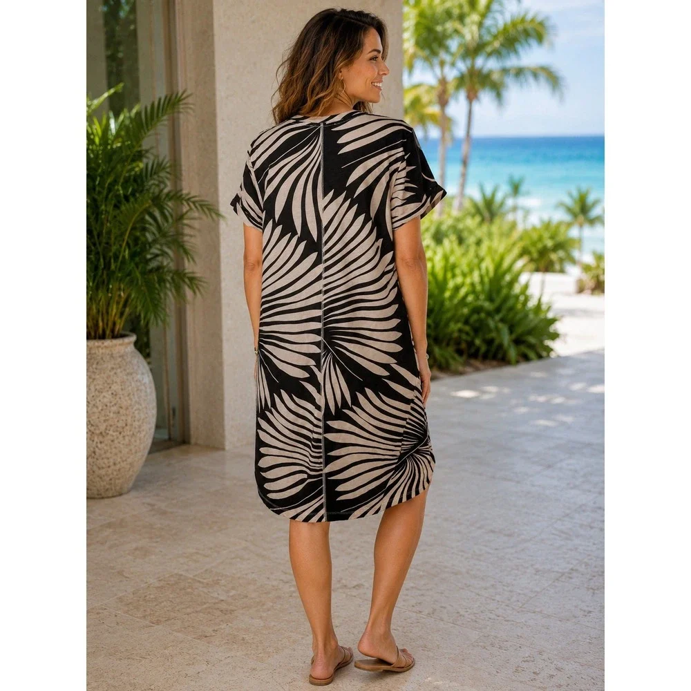 Sanctuary Organic Cotton Rayon Blend Night Palm Tshirt Dress Beach Tropical L - Picture 2 of 9